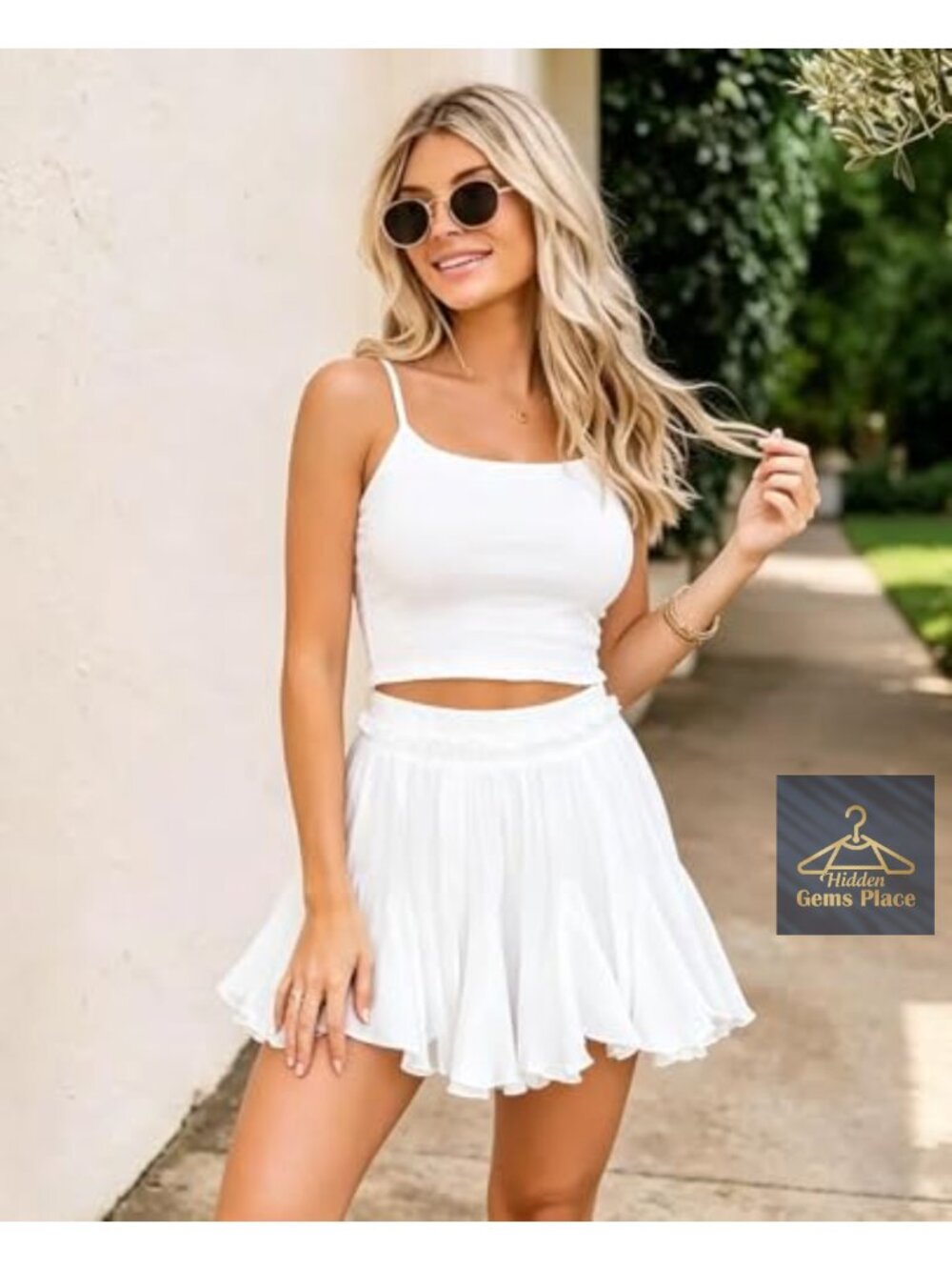 Flowy Ruffle Mini Skort Built-in Shorts High Rise Boho - Picture 3 of 6